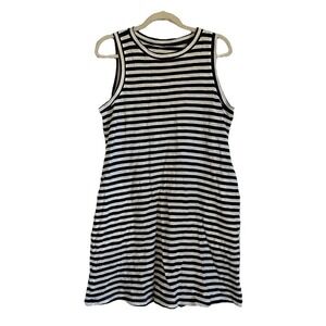 Blue white striped shift dress - flattering sleeveless crew neck women’s XL